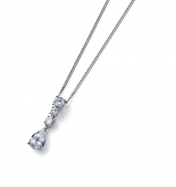 Ezüst nyaklánc kristályokkal Genuine Drop 61184 (lánc, medál)