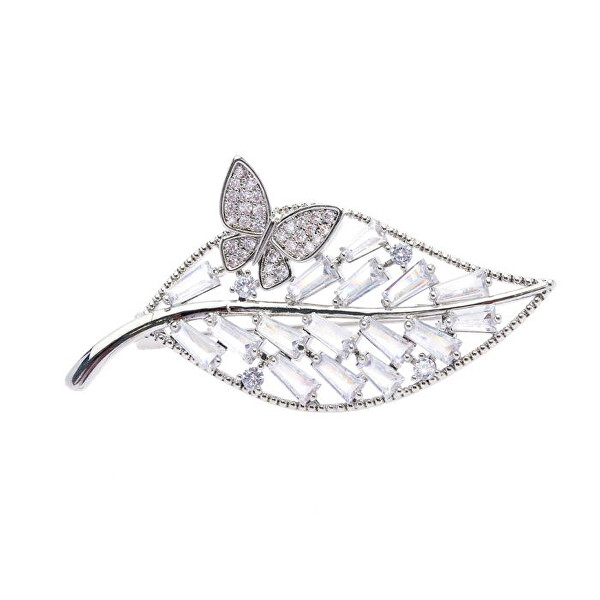 Krásná brož s krystaly Leafy 58066