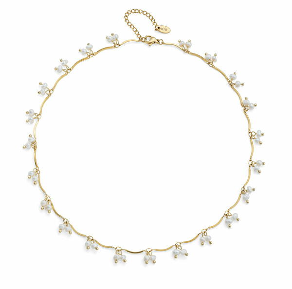 Krásny pozlátený náhrdelník s perličkami Kurozome Silky Pearls 12312G