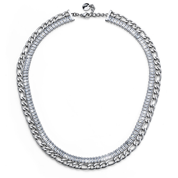 Luxusný dvojitý oceľový náhrdelník s kryštálmi Shuffle 12274