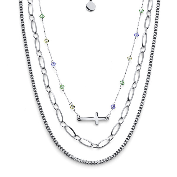 Luxusný trojitý náhrdelník z ocele Eternal 12256