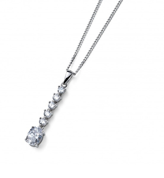 Nadčasový stříbrný náhrdelník s krystaly Genuine Oval 61183 (řetízek, přívěsek)