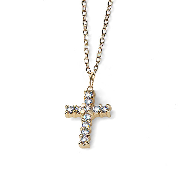 Nadčasový pozlacený náhrdelník s křížkem People 12271G