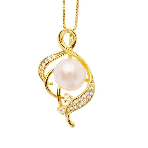 Pozlacený stříbrný náhrdelník s perlou Ivory 61305G