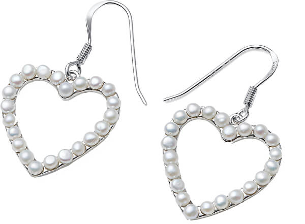 Romantické stříbrné náušnice Srdce z perel Dive Pearl 62106