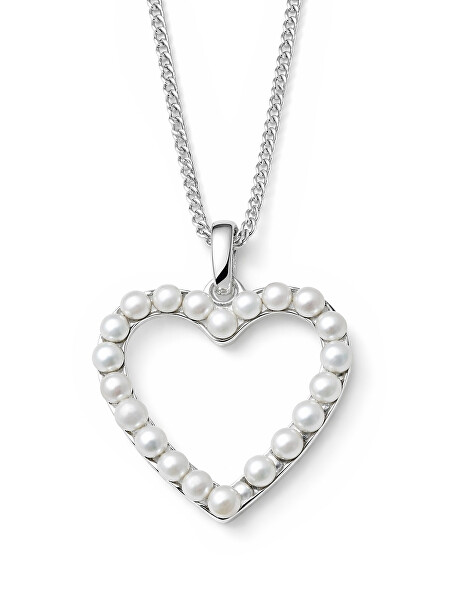 Romantický stříbrný náhrdelník Srdce z perel Dive Pearl 61172 (řetízek, přívěsek)