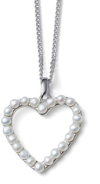 Romantický strieborný náhrdelník Srdce z perál Dive Pearl 61172 (retiazka, prívesok)