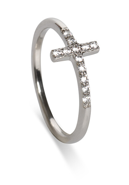Slušivý stříbrný prsten s křížkem Sanctuary 63342