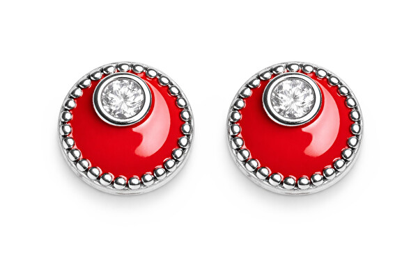 Strieborné náušnice s červeným smaltom Meliora 62258 RED