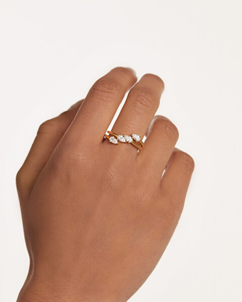 Csillogó aranyozott gyűrű cirkónium kövekkel Terra Essentials AN01-861