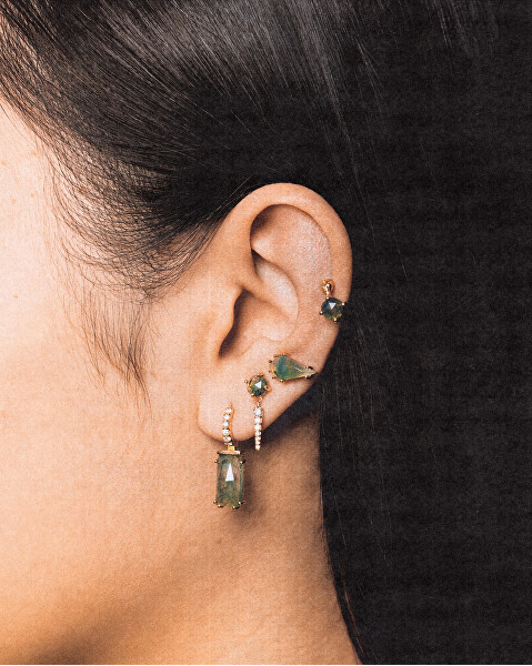 Elegante orecchino singolo placcato in oro KIMI MOSS AGATE Gold PG01-711-U