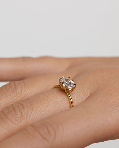 Elegante anello placcato oro con zircone trasparente KIM Essentials AN01-A12