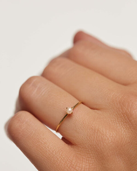 Elegantný pozlátený prsteň s perlou Solitary Pearl Essentials AN01-160