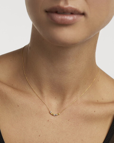 Jemný pozlátený náhrdelník so zirkónmi RAINBOW Gold CO01-859-U