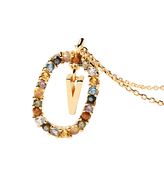 Krásný pozlacený náhrdelník písmeno "V" LETTERS CO01-281-U (řetízek, přívěsek)