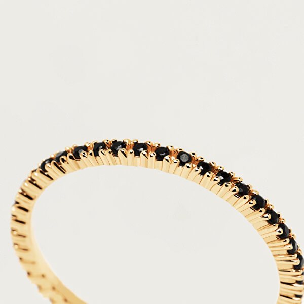 Anello minimal placcato in oro con zirconi neri  Black Essential Gold AN01-348