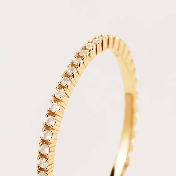 Minimalistický pozlacený prsten s třpytivými zirkony White Essential Gold AN01-347