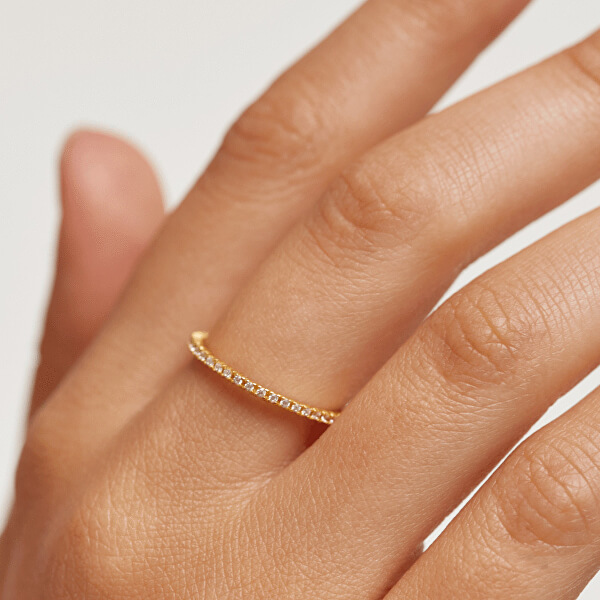 Minimalistický pozlátený prsteň s trblietavými zirkónmi White Essential Gold AN01-347