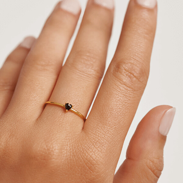 Minimalistický pozlacený prsten se srdíčkem Black Heart Gold AN01-224