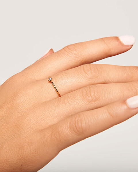 Minimalistický pozlátený prsteň so zirkónom White Solitary Essentials AN01-156