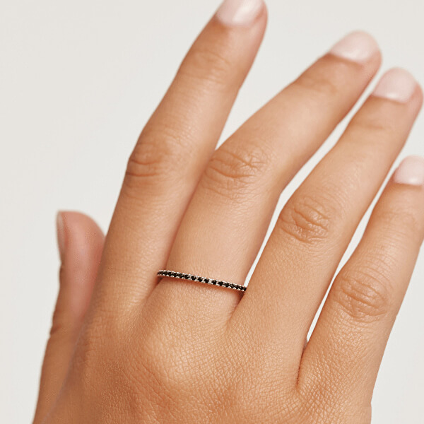 Minimalistický prsten ze stříbra s černými zirkony Black Essential Silver AN02-348