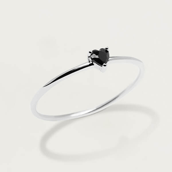 Minimalistický stříbrný prsten se srdíčkem Black Heart Silver AN02-224