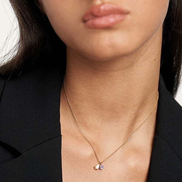Nežný pozlátený náhrdelník zo striebra Velours CO01-182 (retiazka, prívesky)