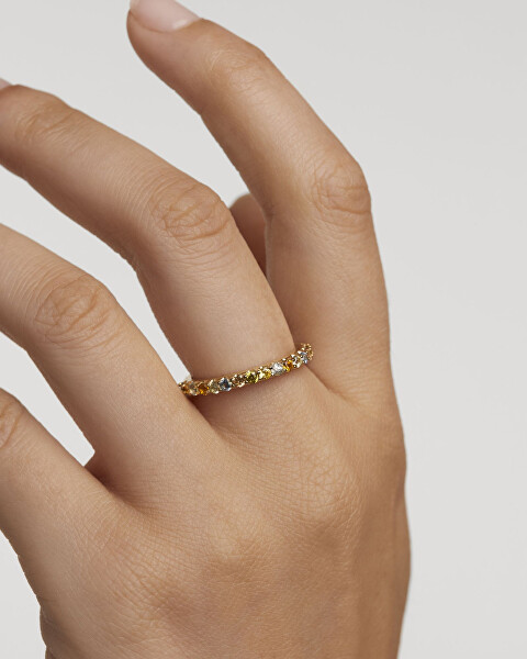 Něžný pozlacený prsten se zirkony RAINBOW Gold AN01-C07