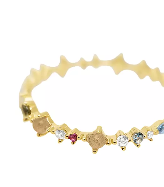 Něžný pozlacený prsten ze stříbra s třpytivými zirkony PAPILLON Gold AN01-191