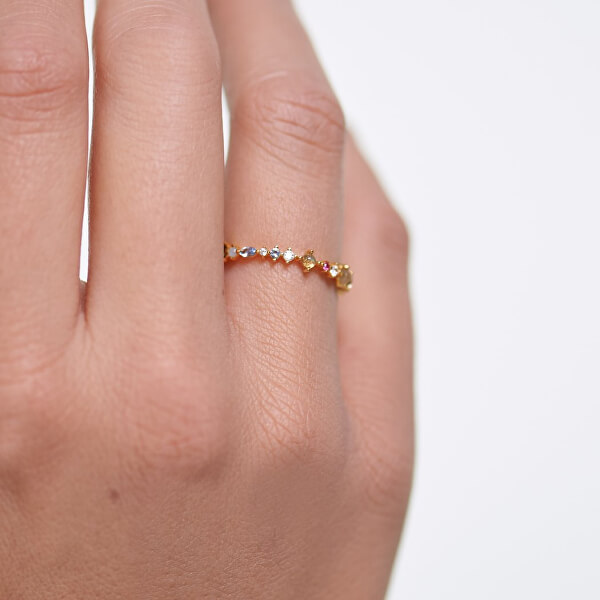 Něžný pozlacený prsten ze stříbra s třpytivými zirkony PAPILLON Gold AN01-191