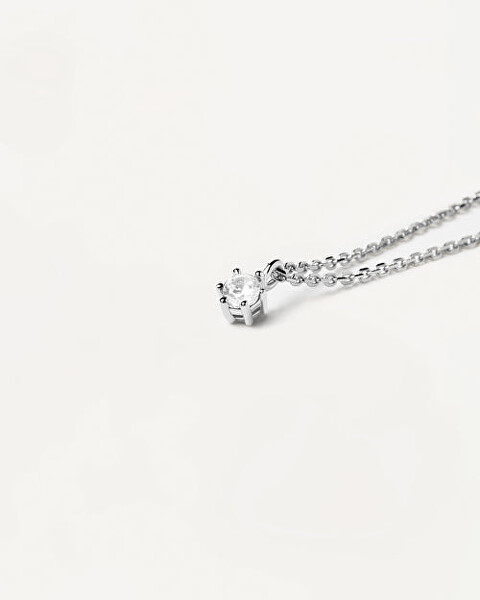 Něžný stříbrný náhrdelník White Solitary Essentials CO02-060-U (řetízek, přívěsek)