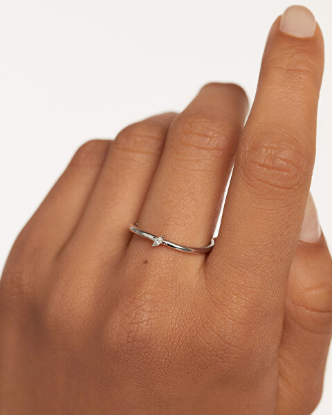 Něžný stříbrný prsten se zirkonem Leaf Essentials AN02-842