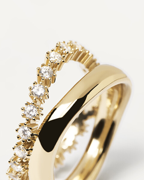 Očarujúce pozlátený prsteň s čírymi zirkónmi MOTION Gold AN01-463