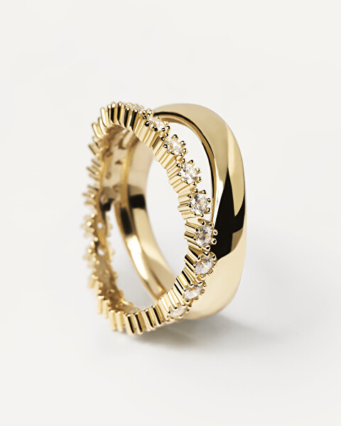 Incantevole anello placcato oro con zirconi chiari MOTION gold ring AN01-463