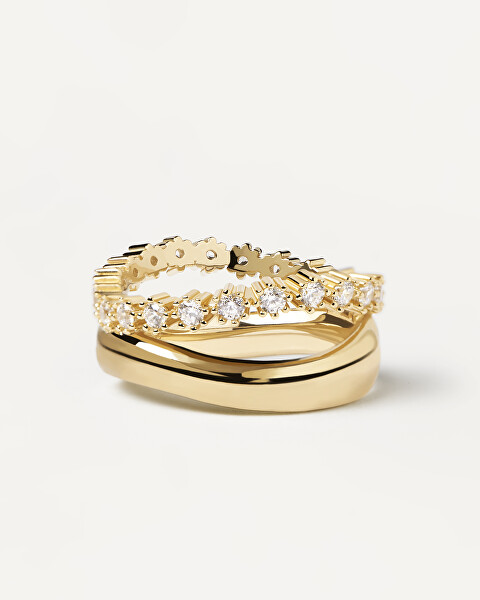 Fermecător inel placat cu aur cu zirconi clari MOTION gold ring AN01-463