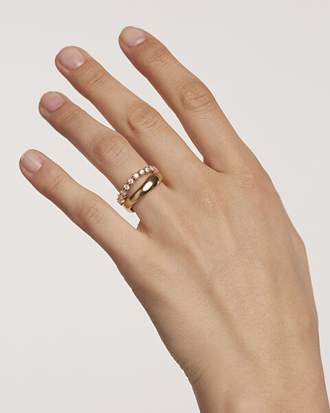 Fermecător inel placat cu aur cu zirconi clari MOTION gold ring AN01-463