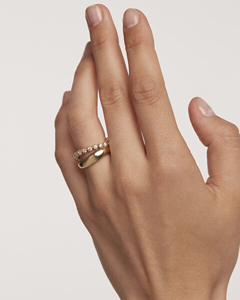 Incantevole anello placcato oro con zirconi chiari MOTION gold ring AN01-463