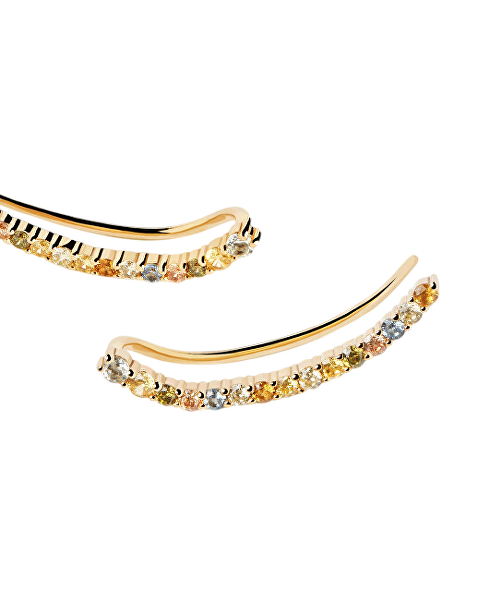 Podélné pozlacené náušnice se zirkony Rainbow Colors AR01-B99-U