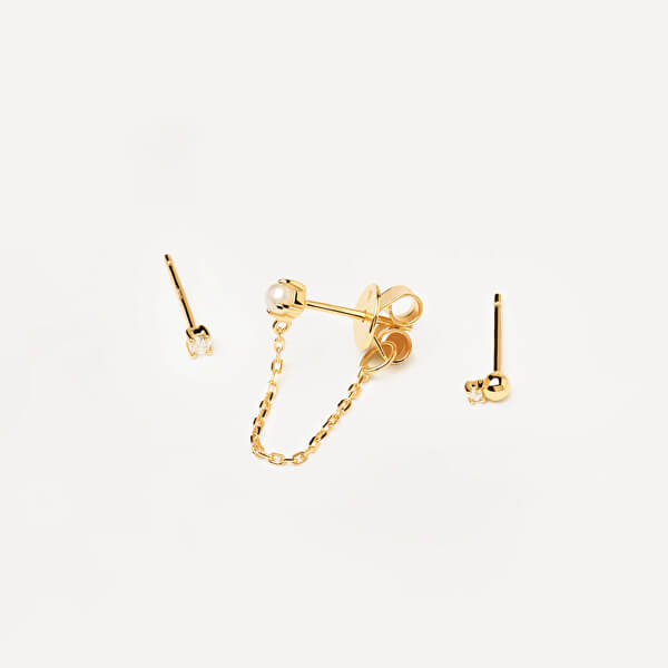 Orecchini asimmetrici placcati in oro con perla e zirconi CHARLIE Gold BU01-019-U