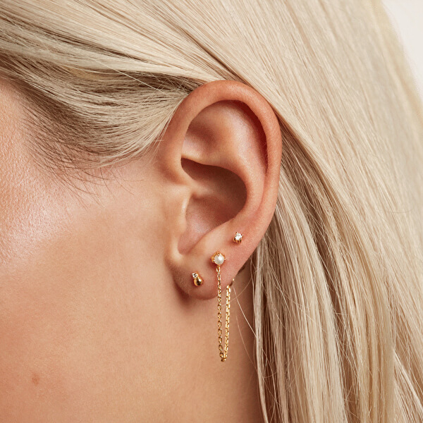 Vergoldete asymmetrische Ohrringe mit Perle und Zirkonen CHARLIE Gold BU01-019-U