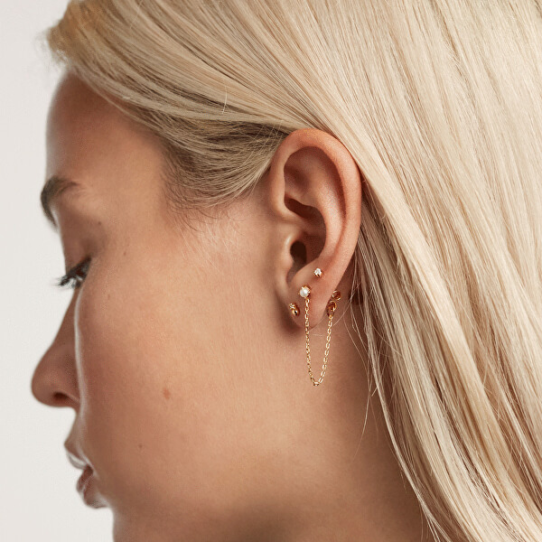 Vergoldete asymmetrische Ohrringe mit Perle und Zirkonen CHARLIE Gold BU01-019-U