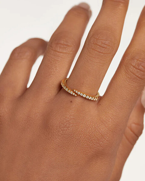 Pozlacený otevřený prsten s čirými zirkony EMBRACE Gold AN01-805