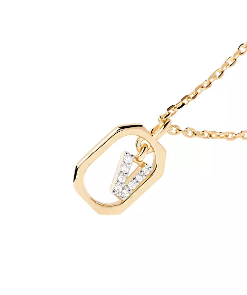 Půvabný pozlacený náhrdelník písmeno "V" LETTERS CO01-533-U (řetízek, přívěsek)