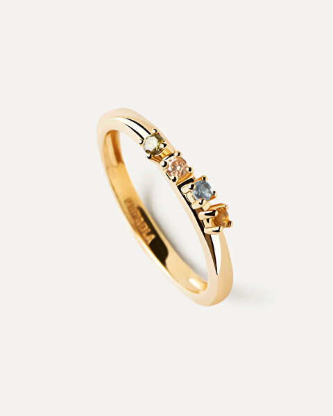 Pôvabný pozlátený prsteň so zirkónmi RAINBOW Gold AN01-C10
