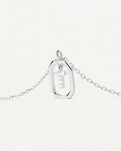 Pôvabný strieborný náhrdelník písmeno "T" LETTERS CO02-531-U (retiazka, prívesok)