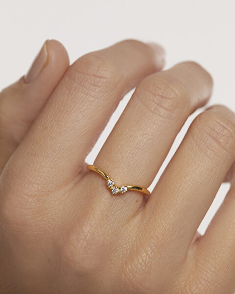Slušivý pozlacený prsten se zirkony Mini Crown Essentials AN01-826