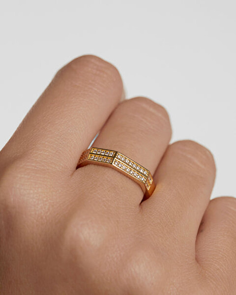 Slušivý pozlacený prsten se zirkony Olympia AN01-A06