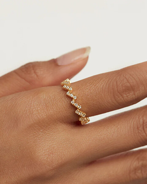 Trblietavý pozlátený prsteň so zirkónmi ZIPPER Gold AN01-685