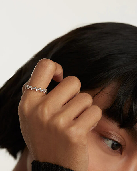 Trblietavý strieborný prsteň so zirkónmi ZIPPER Silver AN02-685