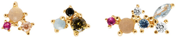 Aszimmetrikus, aranyozott ezüst fülbevaló csillogó cirkónium kővel  LA PALETTE Gold AR01-209-U